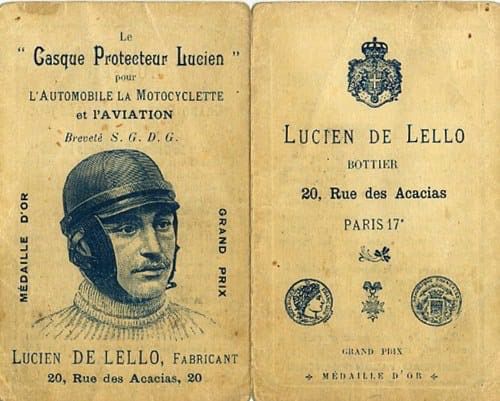 La brochure del «Casque protecteur Lucien» di Lucien De Lello, 20 Rue des Acacias, Parigi